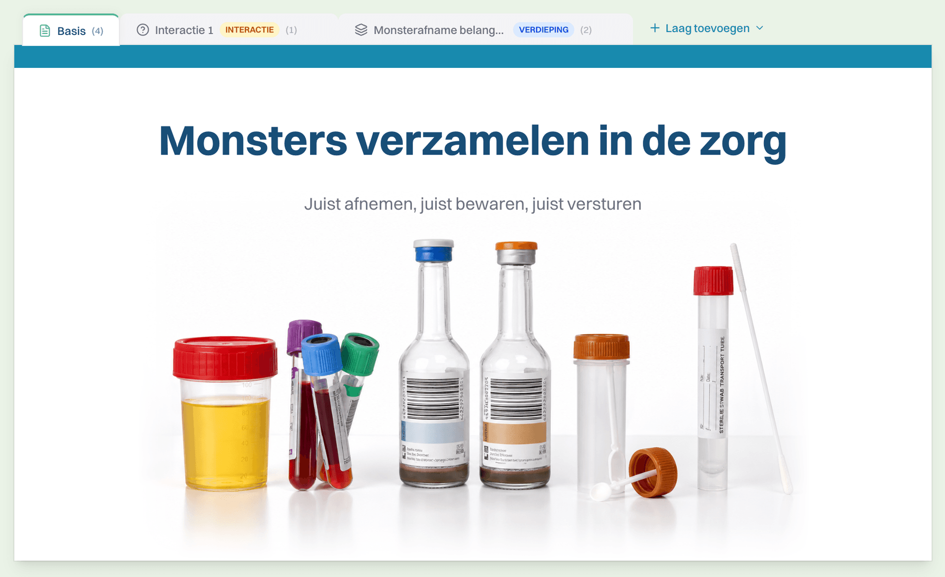 Lectame editor met een slide die meerdere lagen heeft — basis, verdieping en expert