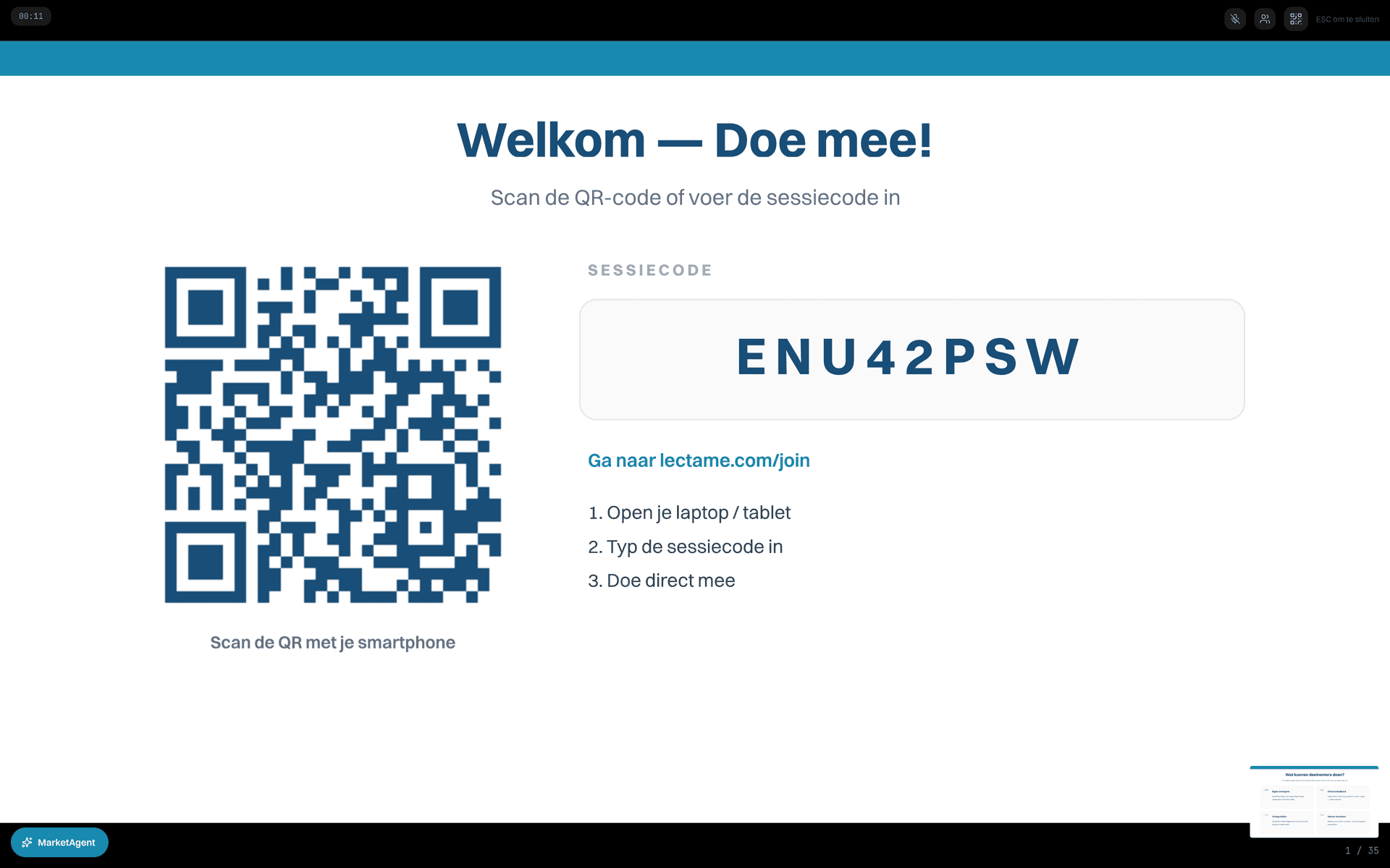 Studenten joinen via een 8-cijferige code