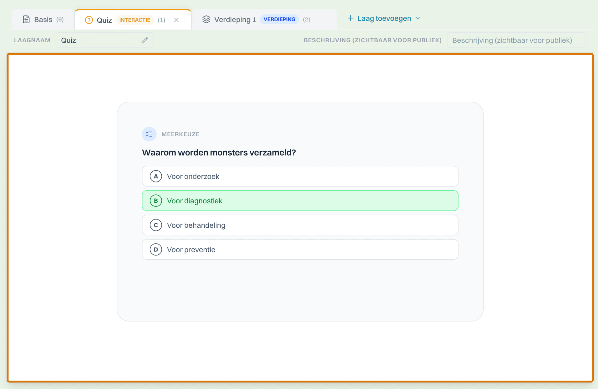 Real-time quiz-resultaat met staafdiagram van antwoorden tijdens een Lectame-sessie
