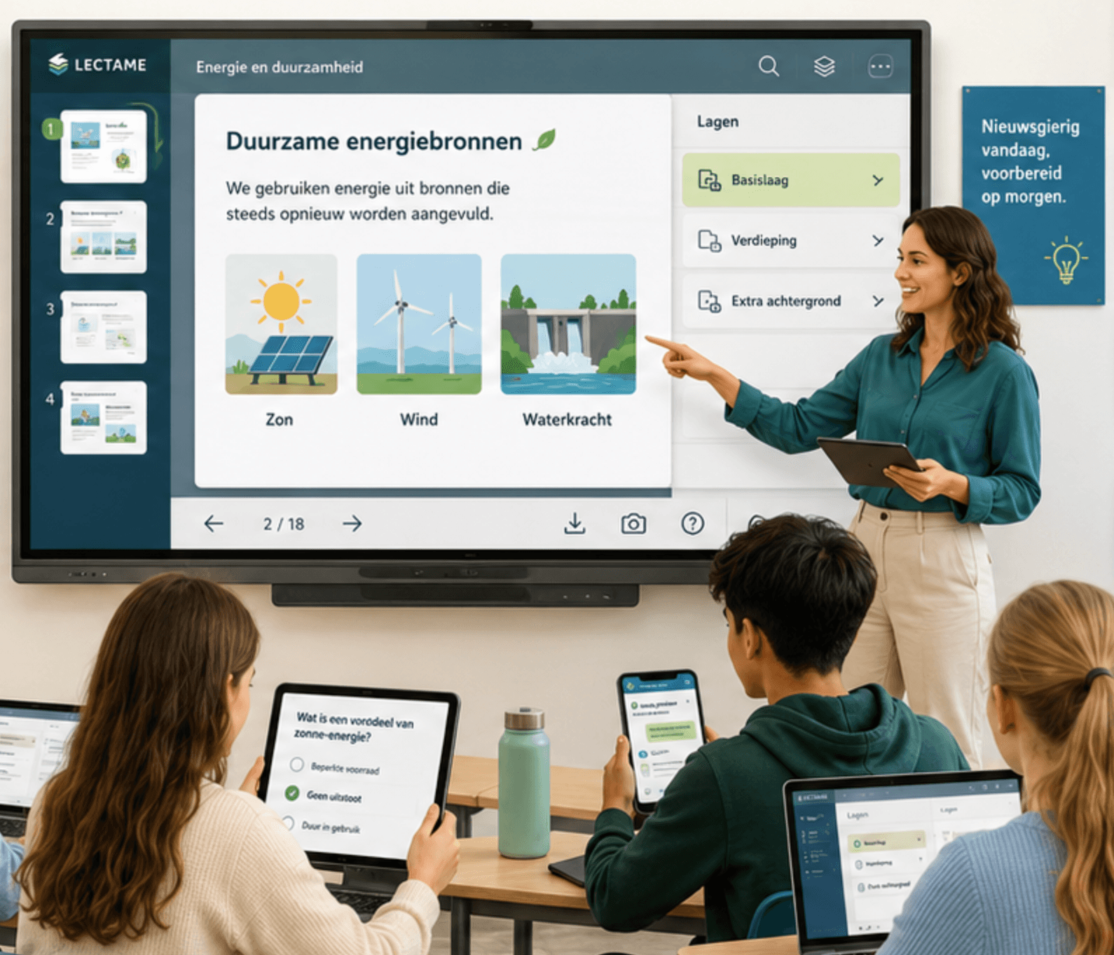 Studentscherm op een mobiele telefoon waarin een Lectame-quizvraag wordt beantwoord